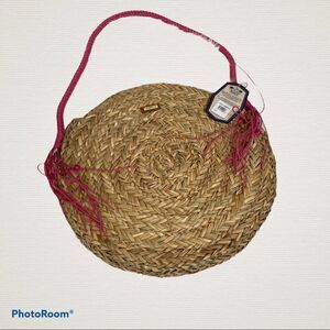Round Straw Tote with Pink Strap and Tassels NWT
